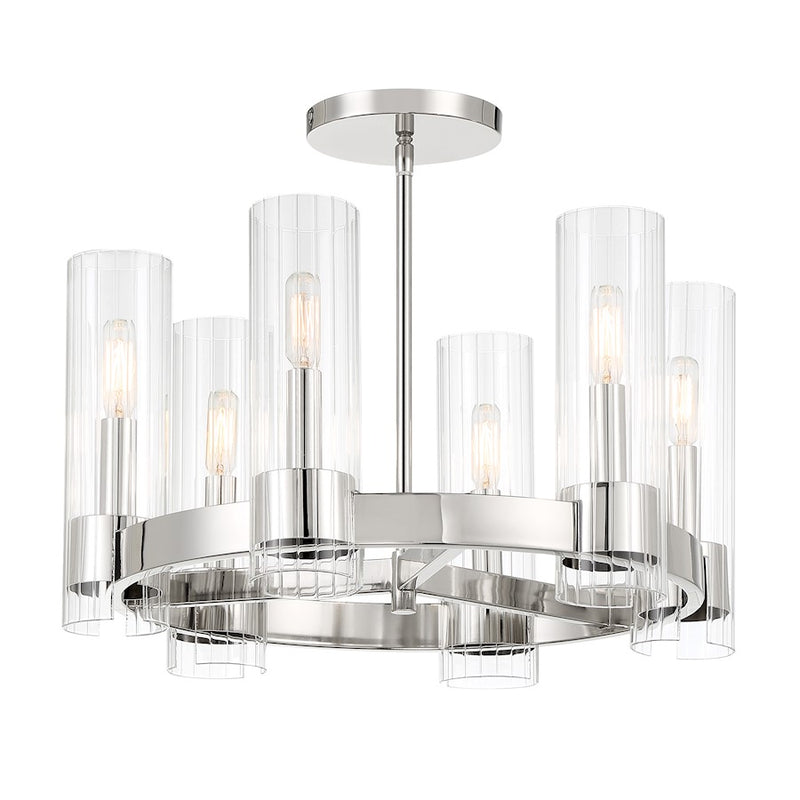 Minka Lavery Vernon Place 20in 6-Light Semi-Flush Mount | Transitional Polished Nickel | Dining Room & Living Room | 20 x 20 x 24 in | Model 3895-613