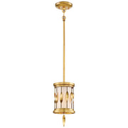 Minka Lavery Olivetas 6in 1-Light Mini Pendant | Hand Textured Gold Leaf and White Ribbed Fabric Shade | Dining Room & Kitchen | Model 4051-571