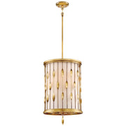 Minka Lavery Olivetas 14in 3-Light Pendant | Il Terrace Gold Leaf and White Fabric | Kitchen Island & Dining Room | 14 x 22 in | Model 4053-571