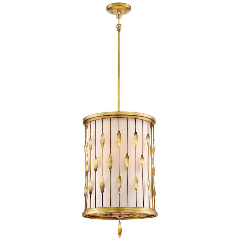 Minka Lavery Olivetas 14in 3-Light Pendant | Il Terrace Gold Leaf and White Fabric | Kitchen Island & Dining Room | 14 x 22 in | Model 4053-571