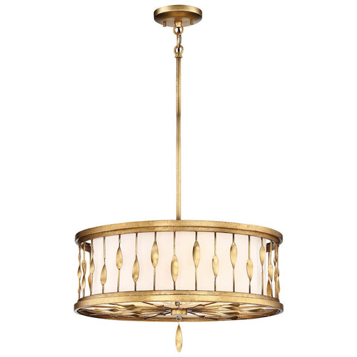 Minka Lavery Olivetas 20in 3-Light Pendant Convertible | Hand Textured Gold Leaf and White Ribbed Fabric Shade | Dining Room & | Model 4054-571