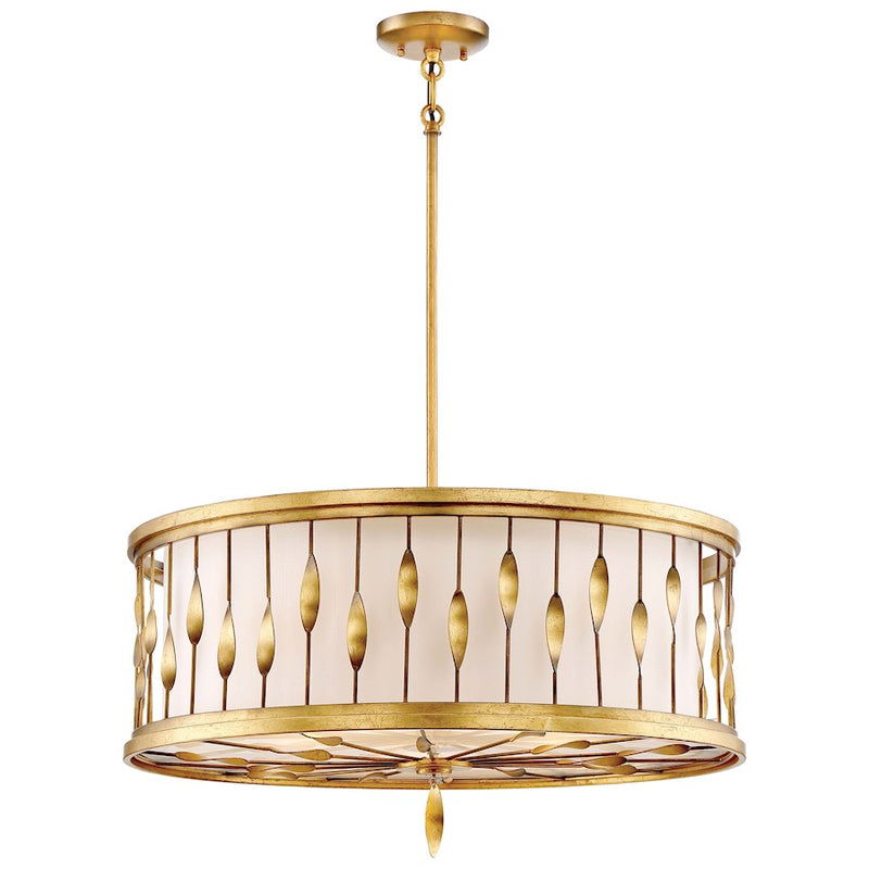 Minka Lavery Olivetas 26in 5-Light Convertible Pendant | Il Terrace Gold Leaf and White Fabric | Kitchen Island & Dining Room | Model 4055-571