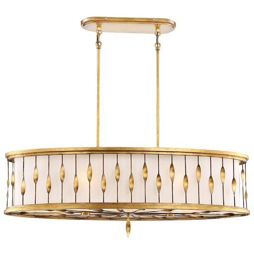 Minka Lavery Olivetas 40in 6-Light Island Light | Hand Textured Gold Leaf and White Ribbed Fabric Shade | Kitchen Island & Dining | Model 4056-571