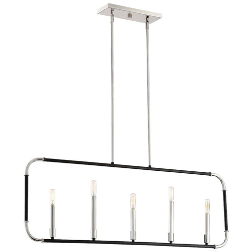 Minka Lavery Liege 42in 5-Light Island Light | Transitional Matte Black and Polished Nickel | Kitchen Island & Dining Room | Model 4065-572