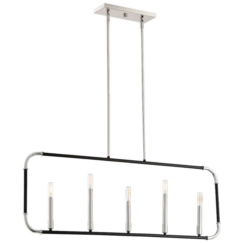 Minka Lavery Liege 42in 5-Light Island Light | Transitional Matte Black and Polished Nickel | Kitchen Island & Dining Room | Model 4065-572