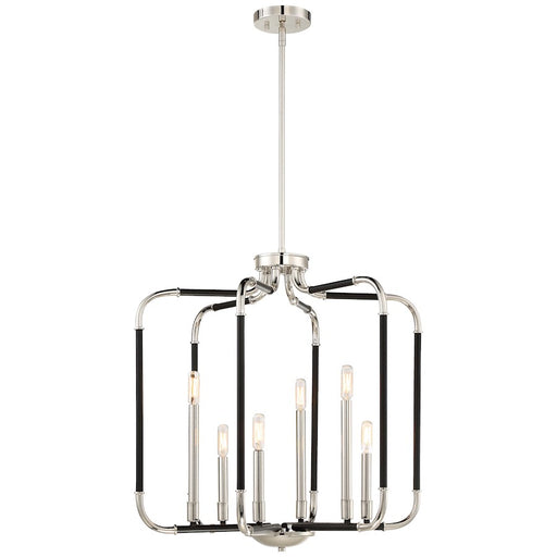 Minka Lavery Liege 25in 6-Light Pendant | Transitional Matte Black and Polished Nickel | Dining Room & Living Room | 25 x 25 x 26 in | Model 4066-572