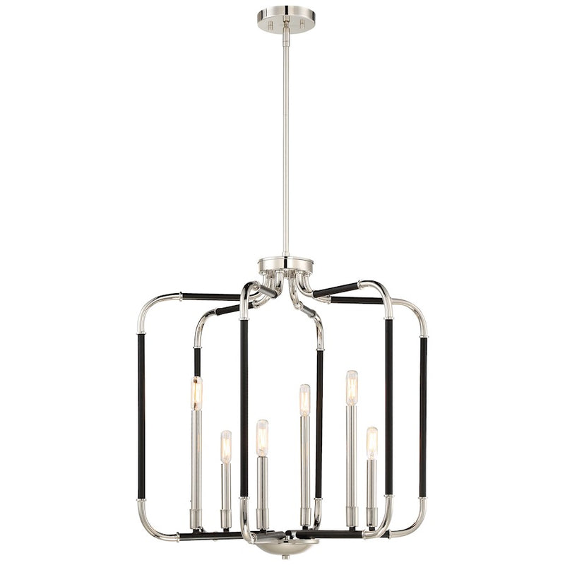 Minka Lavery Liege 25in 6-Light Pendant | Transitional Matte Black and Polished Nickel | Dining Room & Living Room | 25 x 25 x 26 in | Model 4066-572