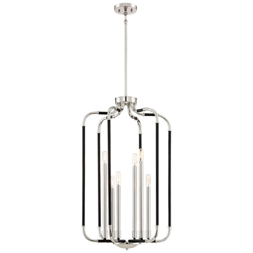 Minka Lavery Liege 19in 6-Light Pendant | Matte Black and Polished Nickel | Dining Room & Living Room | 19 x 19 x 33 in | Model 4067-572