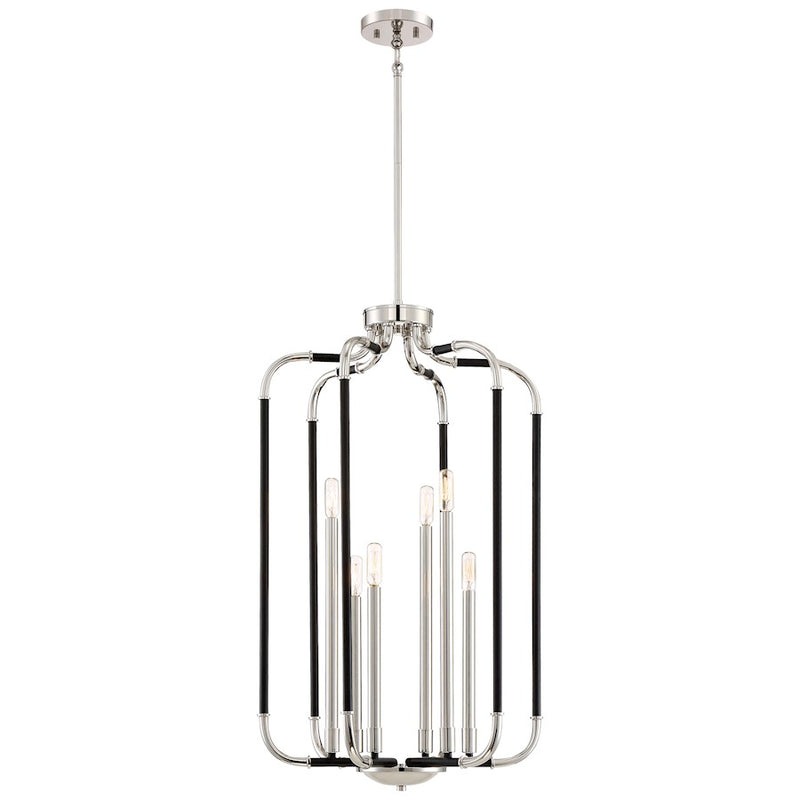 Minka Lavery Liege 19in 6-Light Pendant | Matte Black and Polished Nickel | Dining Room & Living Room | 19 x 19 x 33 in | Model 4067-572