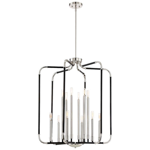 Minka Lavery Liege 28in 12-Light Pendant | Modern Matte Black and Polished Nickel | Dining Room & Living Room | 28 x 28 x 34 in | Model 4069-572