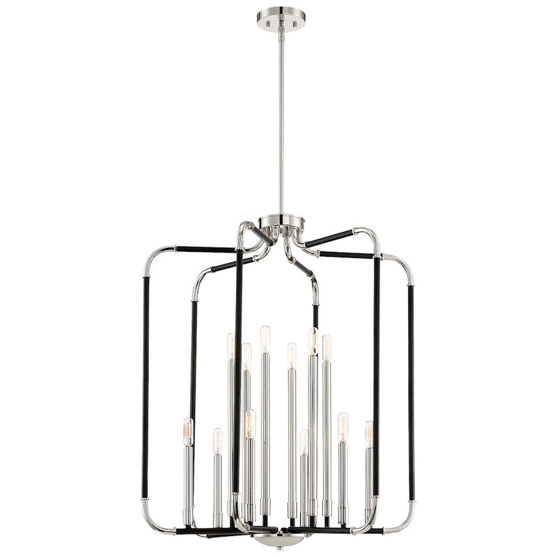 Minka Lavery Liege 28in 12-Light Pendant | Modern Matte Black and Polished Nickel | Dining Room & Living Room | 28 x 28 x 34 in | Model 4069-572