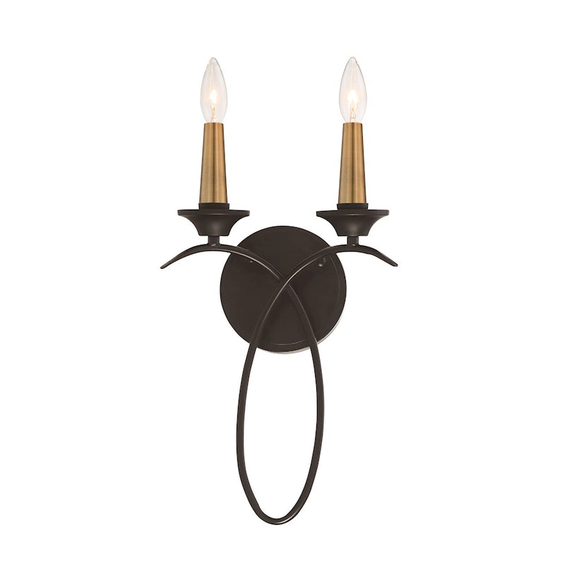 Minka Lavery La Courbe 11in 2-Light Wall Sconce | Transitional Coal with Antique Brass | Hallway & Living Room Accent | Model 4072-676