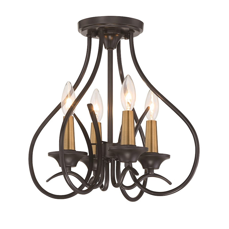 Minka Lavery La Courbe 4-Light Semi-Flush | Transitional Coal and Antique Brass | Entryway & Hallway Accent Light | 15 x 15 x 15 in | Model 4078-676