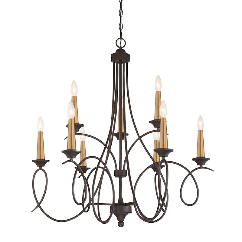Minka Lavery La Courbe 9-Light Chandelier | Transitional Coal with Antique Brass | Dining Room & Great Room | 34 x 34 x 36 in | Model 4079-676
