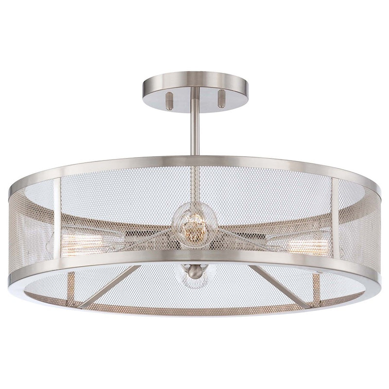Minka Laver Downtown Edison 19in 4-Light Semi-Flush Mount | Contemporary Brushed Nickel | Living Room & Bedroom | 19 x 19 x 11 in | Model 4134-84