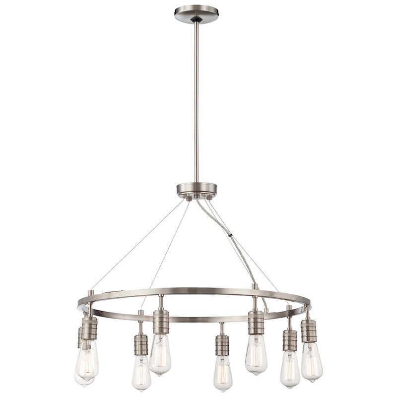 Minka Lavery Downtown Edison 27in 8-Light Chandelier | Industrial Brushed Nickel | Dining Room & Living Room | 27 x 27 x 21 in | Model 4138-84