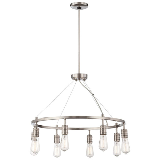 Minka Lavery Downtown Edison 27in 8-Light Chandelier | Industrial Brushed Nickel | Dining Room & Living Room | 27 x 27 x 21 in | Model 4138-84