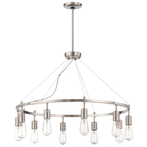 Minka Lavery Downtown Edison 32in 10-Light Chandelier | Industrial Brushed Nickel | Dining Room & Living Room | 32 x 32 x 23 in | Model 4139-84