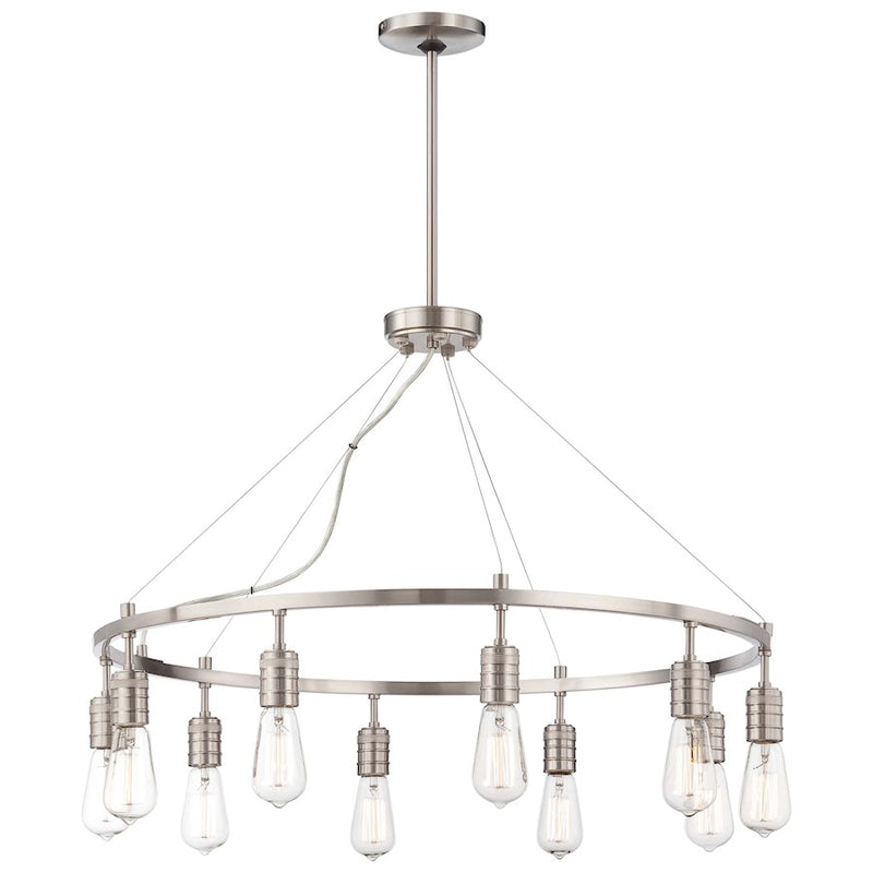Minka Lavery Downtown Edison 32in 10-Light Chandelier | Industrial Brushed Nickel | Dining Room & Living Room | 32 x 32 x 23 in | Model 4139-84