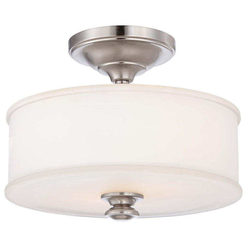Minka Lavery Harbour Point 14in 2-Light Semi-Flush Mount | Transitional Brushed Nickel | Bedroom & Hallway Ceiling Light | Model 4172-84