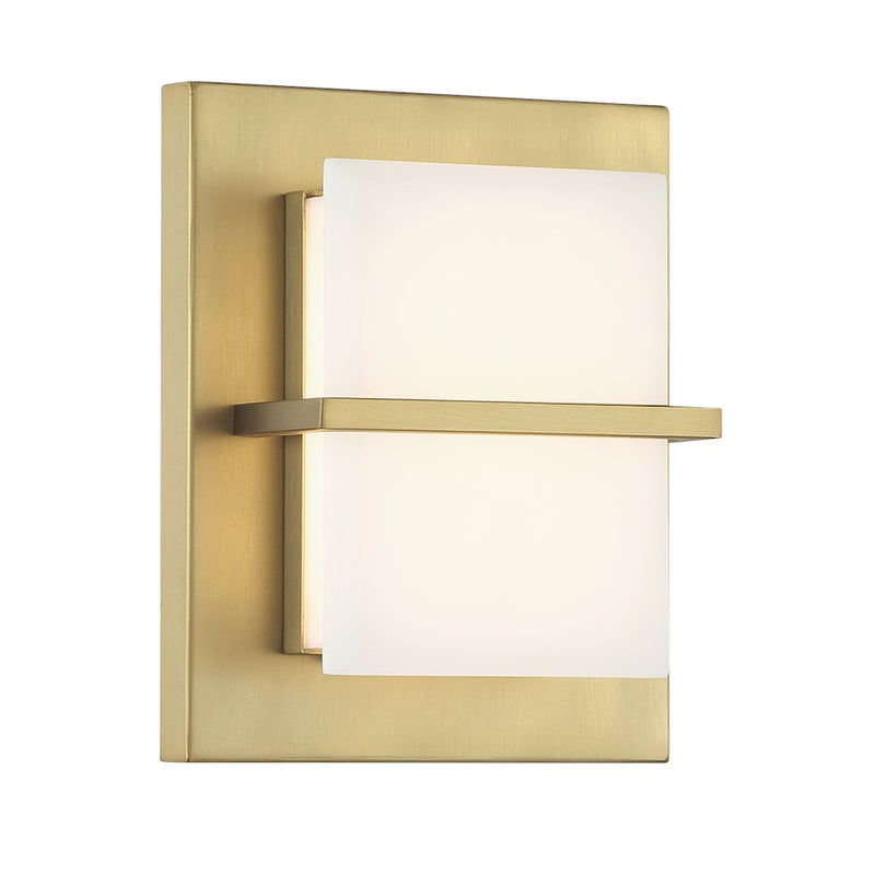 Minka Lavery Tarnos 8in LED Wall Sconce | Soft Brass with Faux Alabaster White Glass | Bathroom & Hallway | 6 x 8 in | Model 432-695-L
