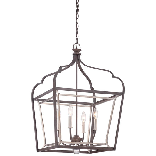 Minka Lavery Astrapia 4-Light Foyer Pendant | Transitional Sienna and Aged Silver Steel | Entryway & Dining Room | 18 x 18 x 30 in | Model 4344-593