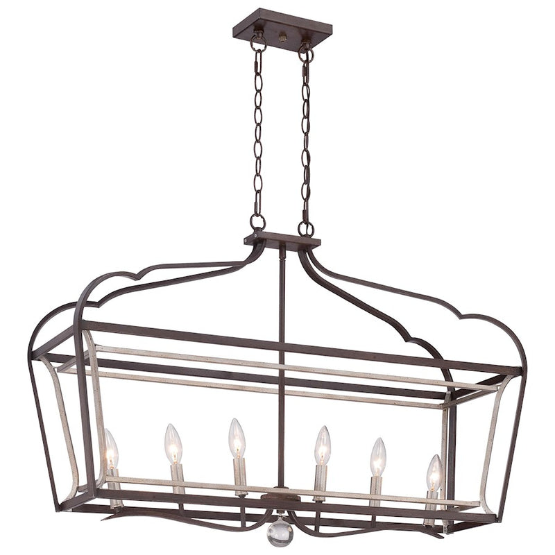 Minka Lavery Astrapia 36in 6-Light Island Light | Transitional Dark Rubbed Sienna and Aged Silver | Kitchen Island & Dining Room | Model 4346-593