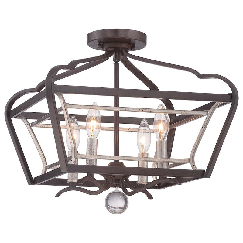 Minka Lavery Astrapia 16in 4-Light Semi-Flush Mount | Transitional Dark Rubbed Sienna and Aged Silver | Entryway & Dining Room | Model 4347-593