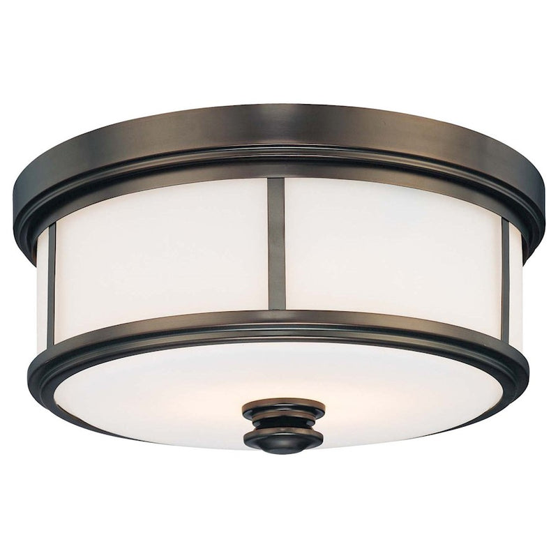Minka Lavery Harvard Court 14in 2-Light Flush Mount | Traditional Bronze Plated | Hallway & Bedroom Ceiling Light | 14 x 14 x 6 in | Model 4365-281