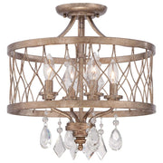 Minka Lavery West Liberty 16in 4-Light Flush Mount | Traditional Olympus Gold Steel Crystal | Entryway & Dining Room | Model 4403-581