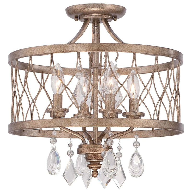 Minka Lavery West Liberty 16in 4-Light Flush Mount | Traditional Olympus Gold Steel Crystal | Entryway & Dining Room | Model 4403-581