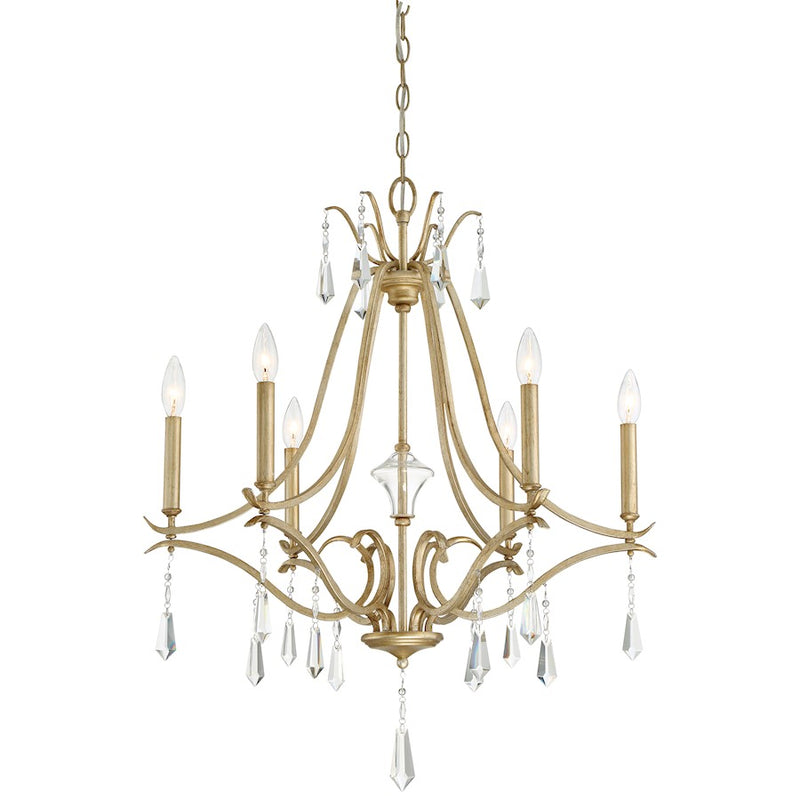 Minka Lavery Laurel Estate 27in 6-Light Chandelier | Traditional Brio Gold and Crystal | Dining Room & Foyer | Model 4446-582