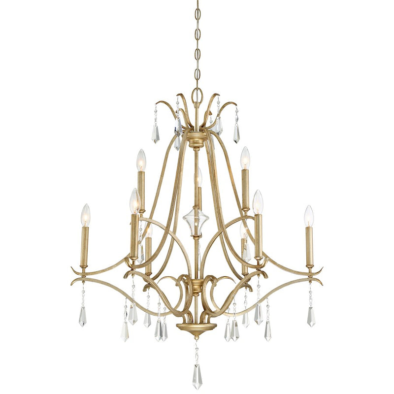 Minka Lavery Laurel Estate 32in 9-Light Chandelier | Traditional Brio Gold and Crystal | Dining Room & Foyer | 32 x 32 x 38 in | Model 4449-582