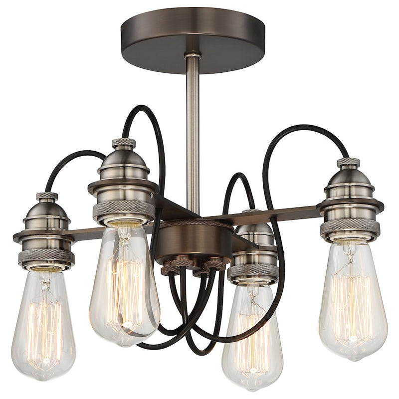 Minka Lavery Uptown Edison 14in 4-Light Semi Flush | Transitional Harvard Court Bronze and Pewter Metal | Entryway & Hallway | Model 4454-784