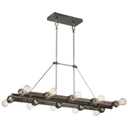 Minka Lavery Uptown Edison 38in 10-Light Island Linear Pendant | Transitional Harvard Court Bronze and Pewter Metal | Kitchen Island | Model 4457-784