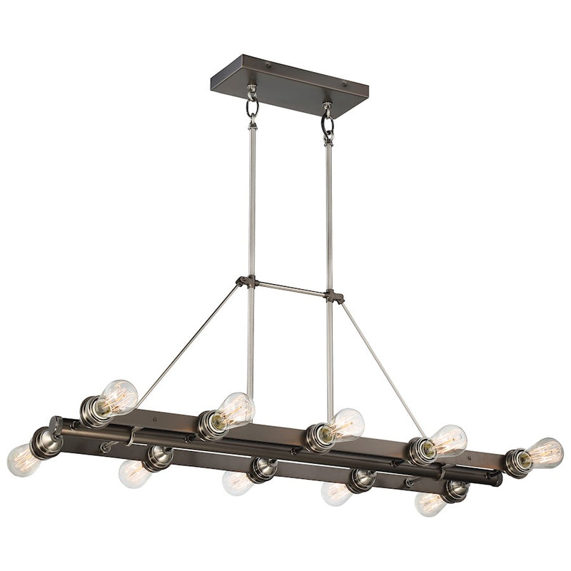 Minka Lavery Uptown Edison 38in 10-Light Island Linear Pendant | Transitional Harvard Court Bronze and Pewter Metal | Kitchen Island | Model 4457-784
