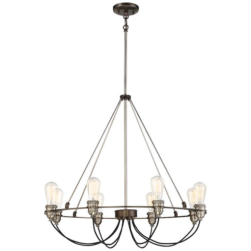 Minka Lavery Uptown Edison 30in 8-Light Chandelier | Transitional Harvard Court Bronze and Pewter Metal | Dining Room & Living Room | Model 4458-784