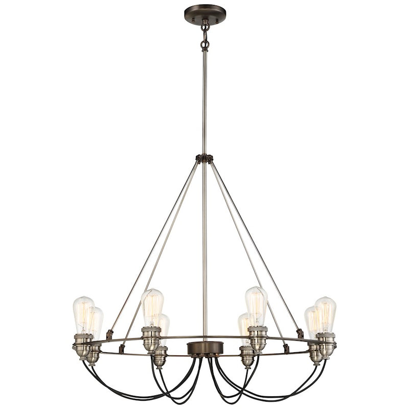 Minka Lavery Uptown Edison 30in 8-Light Chandelier | Transitional Harvard Court Bronze and Pewter Metal | Dining Room & Living Room | Model 4458-784