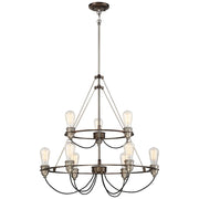 Minka Lavery Uptown Edison 27in 9-Light Chandelier | Industrial Bronze and Pewter | Dining Room & Living Room | 27 x 27 x 30 in | Model 4459-784