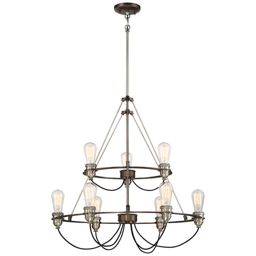 Minka Lavery Uptown Edison 27in 9-Light Chandelier | Industrial Bronze and Pewter | Dining Room & Living Room | 27 x 27 x 30 in | Model 4459-784