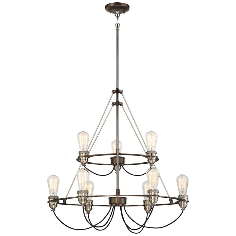Minka Lavery Uptown Edison 27in 9-Light Chandelier | Industrial Bronze and Pewter | Dining Room & Living Room | 27 x 27 x 30 in | Model 4459-784