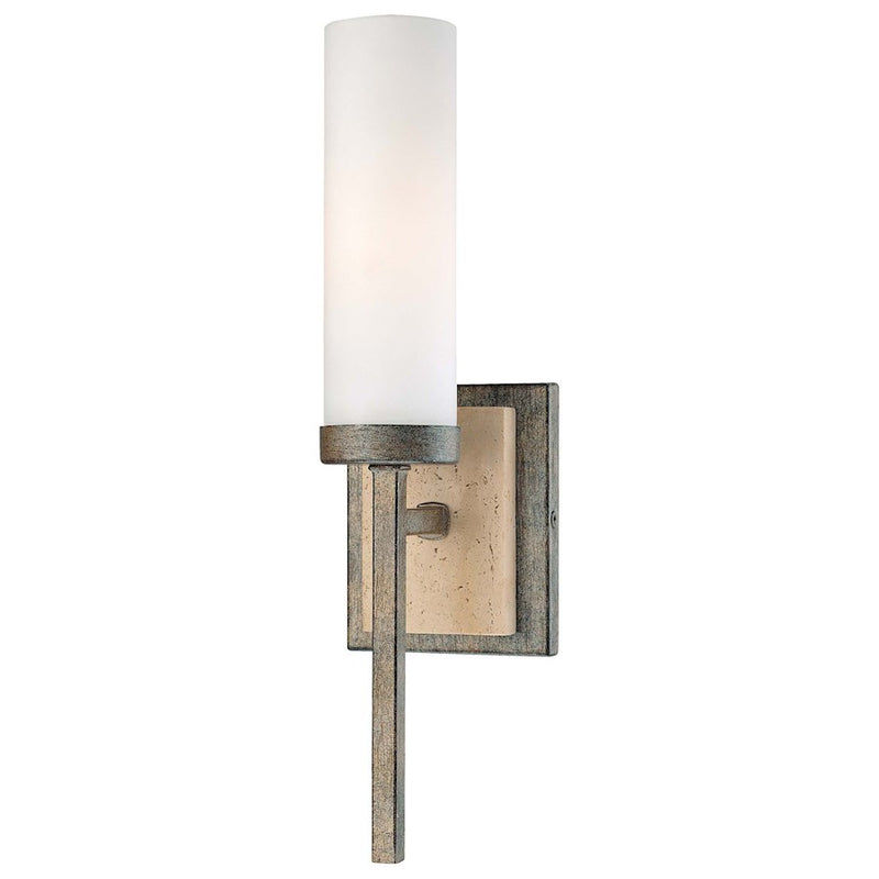 Minka Lavery Compositions 1-Light Wall Sconce | Transitional Aged Patina Iron and Travertine Stone | Entryway & Hallway Accent | Model 4460-273