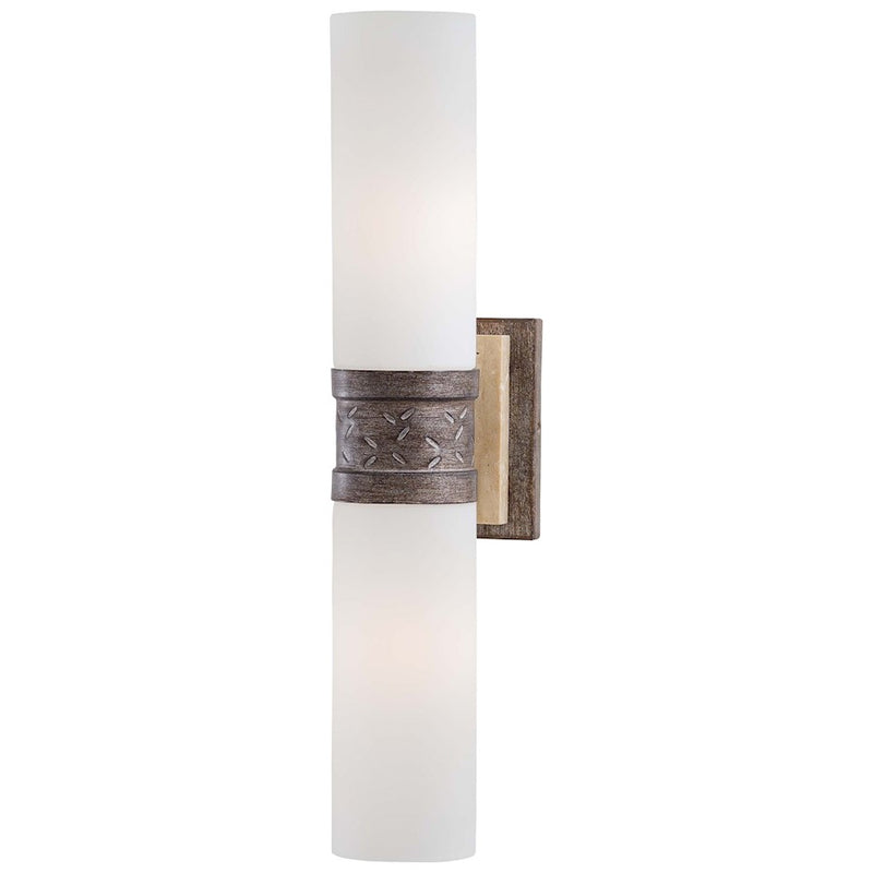 Minka Lavery Compositions 2-Light Wall Sconce | Aged Patina Iron and Travertine Stone Etched Opal Glass | Hallway & Bedroom Accent | Model 4462-273