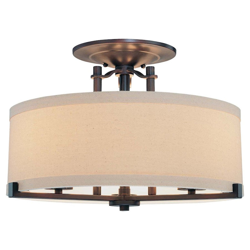 Minka Lavery Ansmith 18in 3-Light Semi-Flush Mount | Mid-Century Modern Aged Kinston Bronze | Hallway & Bedroom | 18 x 18 x 12 in | Model 4499-298