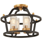 Minka Lavery Posh Horizon 14in 4-Light Semi-Flush | French Country Sand Black with Gold Leaf and Clear Ribbed Glass | Entryway & | Model 4514-100