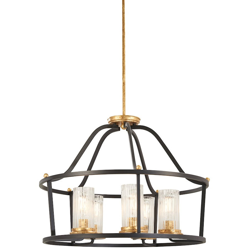 Minka Lavery Posh Horizon 26in 1-Light Pendant | French Country Sand Black with Gold Leaf and Clear Ribbed Glass | Kitchen Island | Model 4515-100