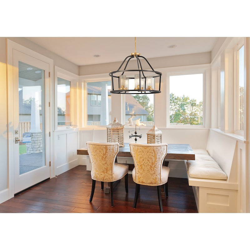 Minka Lavery Posh Horizon 26in 1-Light Pendant | French Country Sand Black with Gold Leaf and Clear Ribbed Glass | Kitchen Island | Model 4515-100
