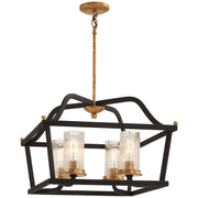 Minka Lavery Posh Horizon 20in 4-Light Pendant | French Country Sand Black with Gold Leaf and Clear Ribbed Glass | Kitchen Island & | Model 4516-100