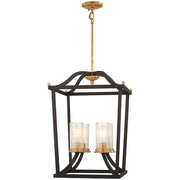 Minka Lavery Posh Horizon 16in 4-Light Pendant | French Country Sand Black with Gold Leaf and Clear Ribbed Glass | Kitchen Island & | Model 4517-100