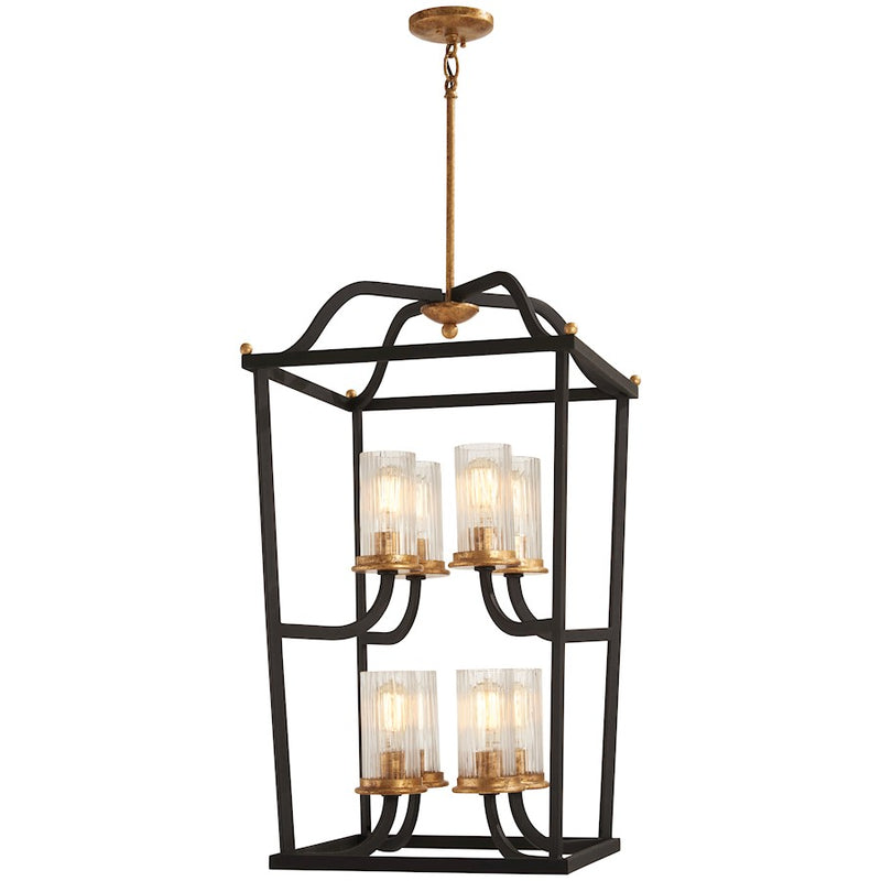Minka Lavery Posh Horizon 18in 8-Light Pendant | Sand Black with Gold Leaf Clear Ribbed Glass | Kitchen Island & Dining Room | Model 4518-100
